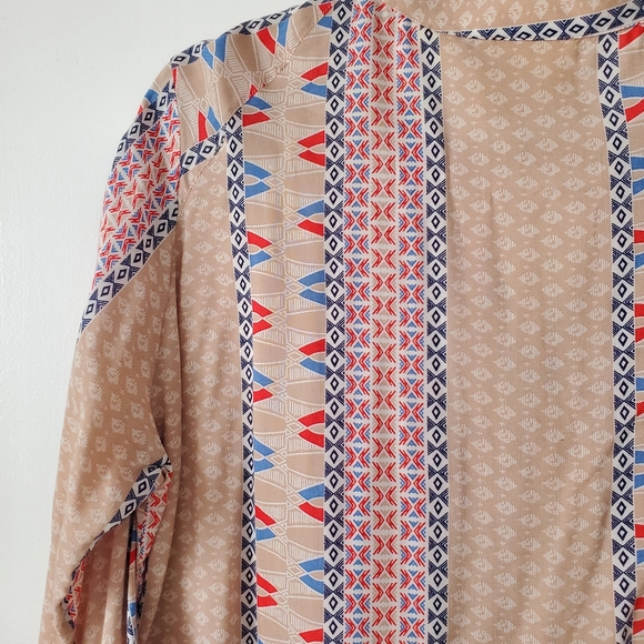 Maeve x Anthropologie Lt Brown Blue & Red 3/4 Sleeve Blouse - Picture 8 of 8